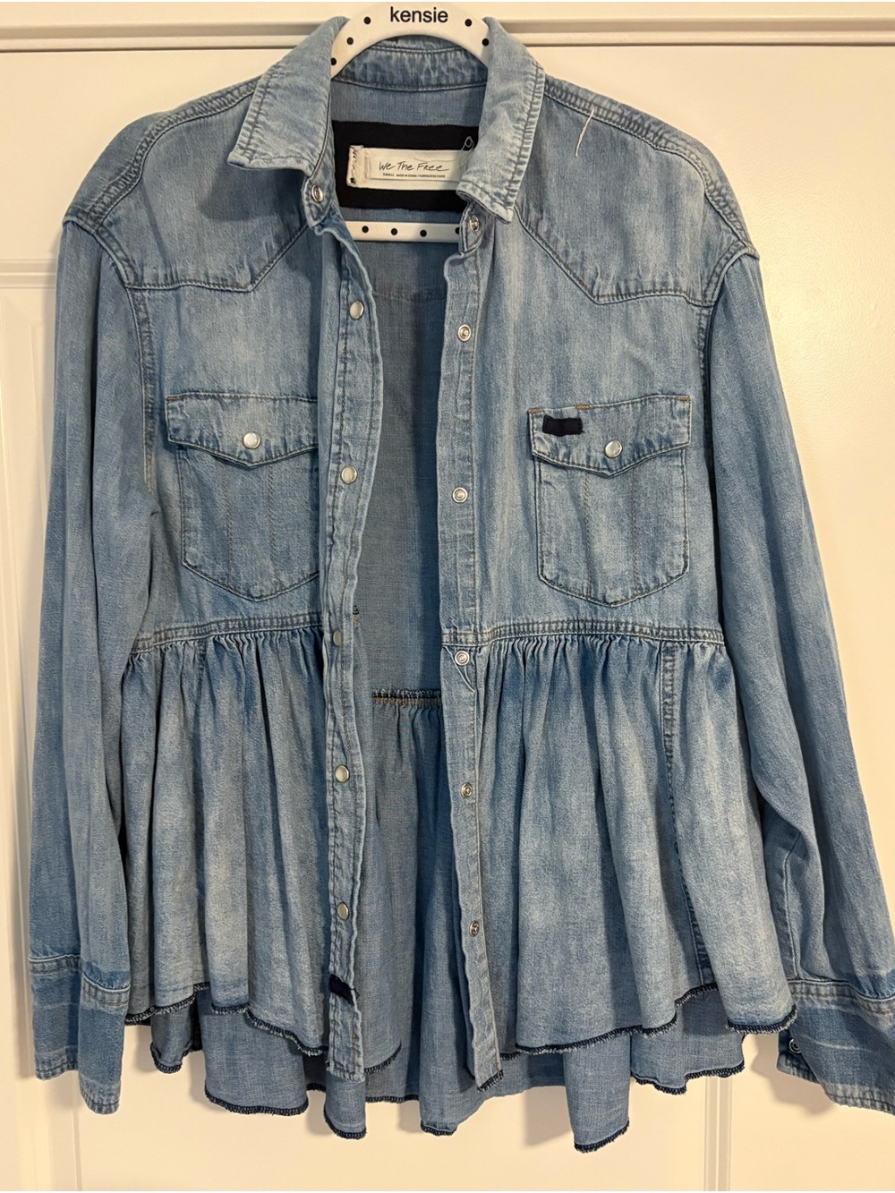 We The Free Light Blue Denim Shirt Jacket
